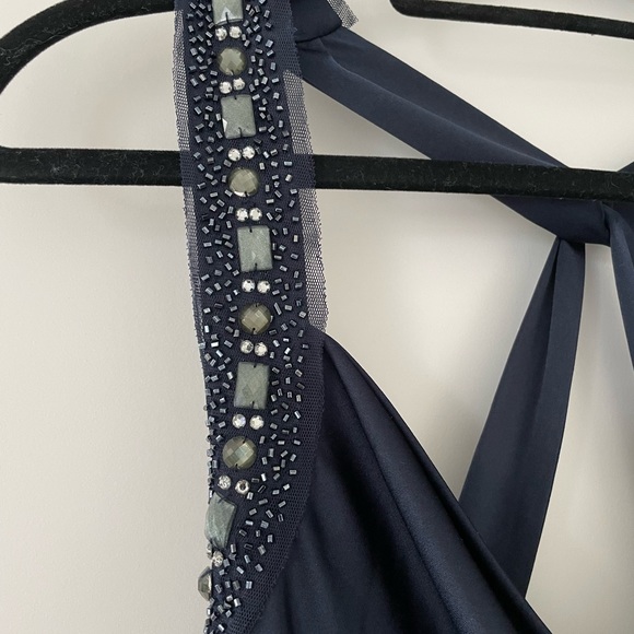 BCBG MAX AZRIA dark blue beaded evening gown. - Picture 3 of 7